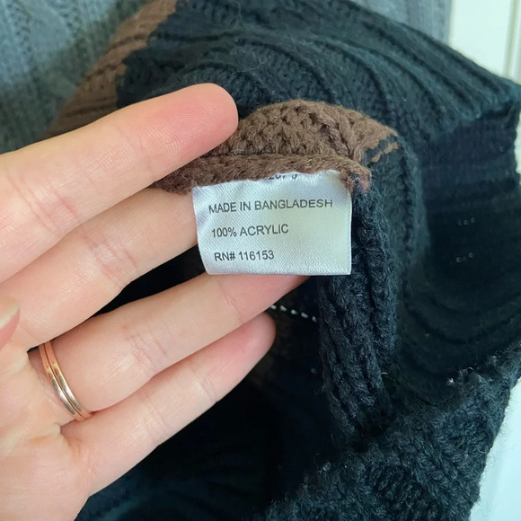 EUC | Poof Excellence women’s neutral colored striped acrylic sweater — medium - Picture 5 of 6